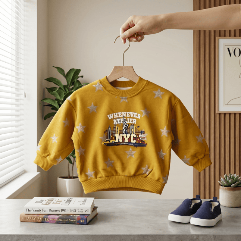 Little Star NYC Cityscape Pullover Sweatshirt – Mustard Yellow