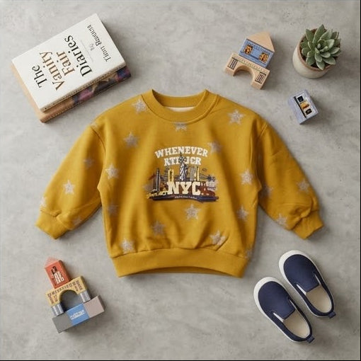 Little Star NYC Cityscape Pullover Sweatshirt – Mustard Yellow